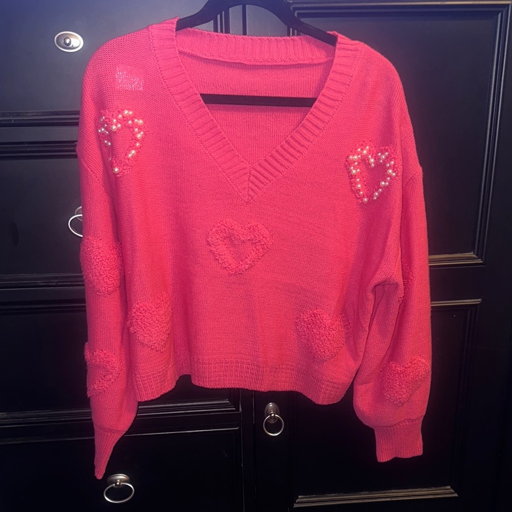 Pink Heart Embellished Sweater Sm
